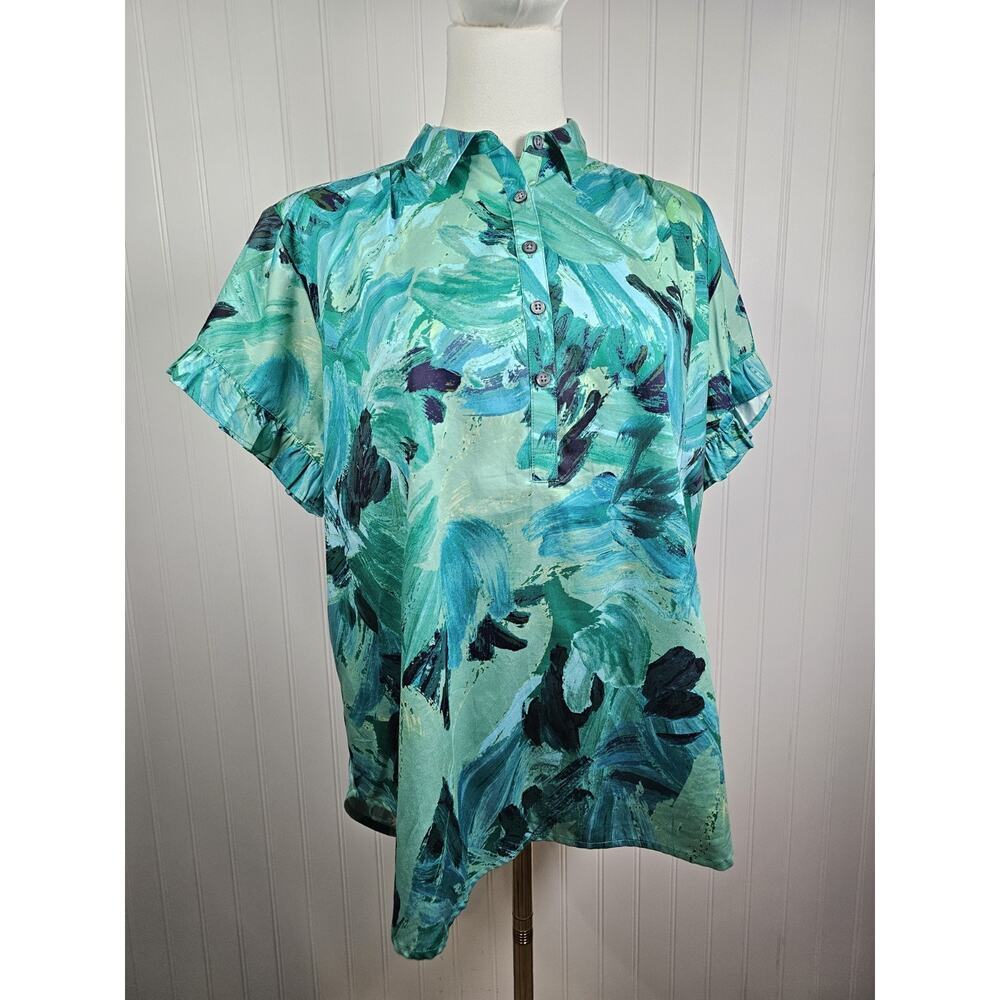 Tyler Boe Paulie Green Wave Blouse Women’s‎ Size S New Mod Preppy Colorful
